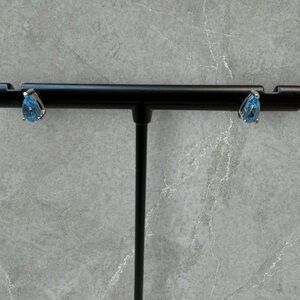 Platinum over 925 Silver Paraiba Apatite Teardrop Stud Earrings